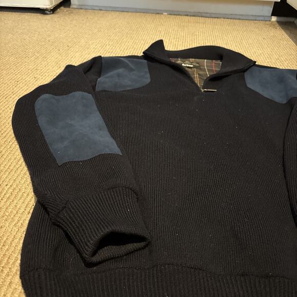 Barbour Storm Jumper Mens L Knit Wool Sweater Quarter Zip Pullover Blue - Picture 3 of 10